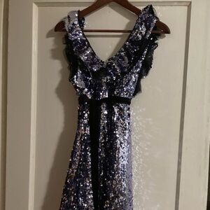 Free People size 4 purple sequin lined dress with black velvet sash